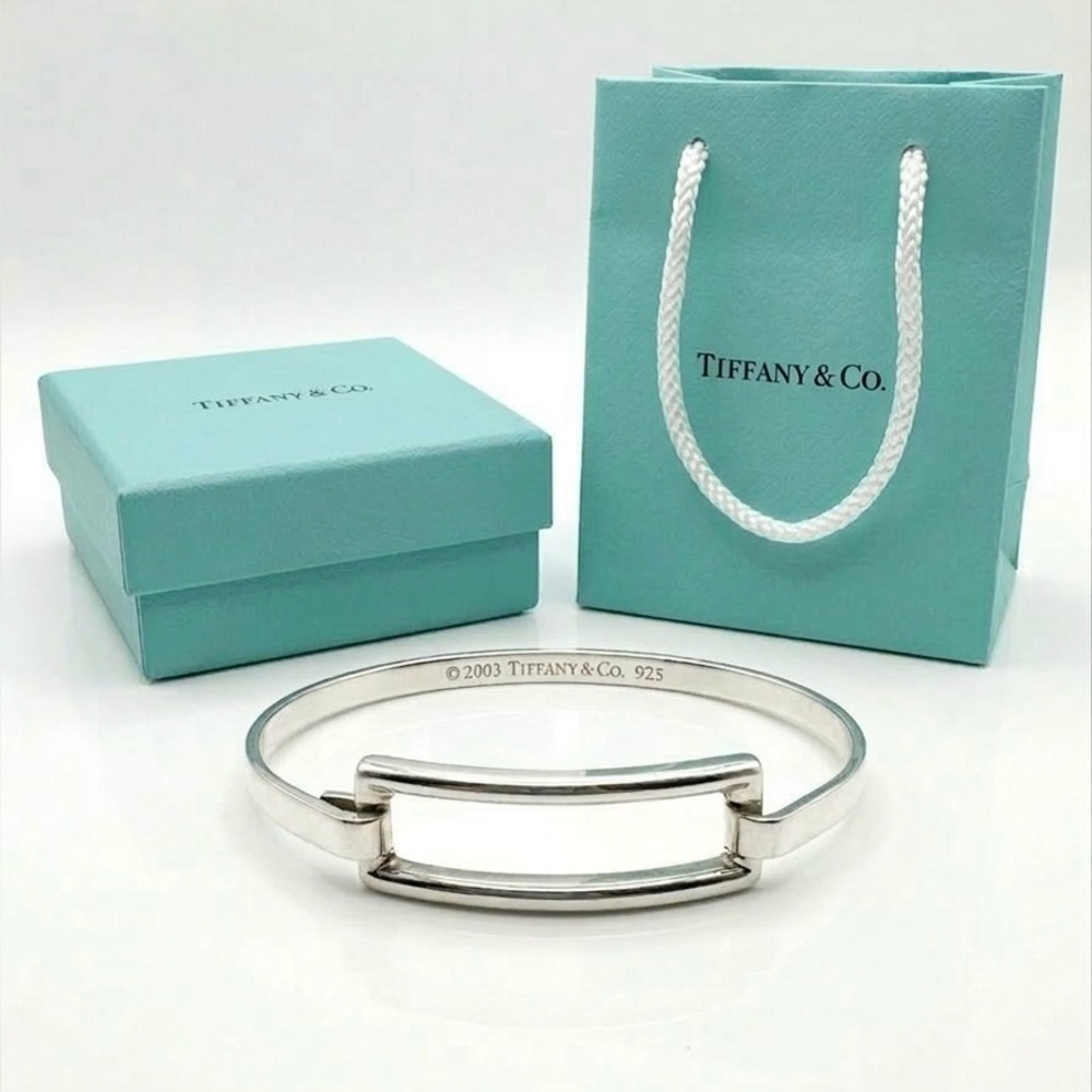 Tiffany & Co. 2003 Open Rectangle Bangle Bracelet Hallmarked 925 Sterling Silver